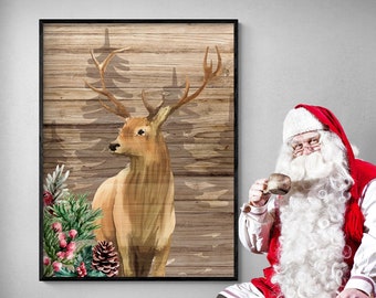 Forest Deer Christmas by Kimberly Allen, Reindeer Christmas Poster, Deer Wall Art, Winter House Decor, Merry Xmas Gift Idea, Rustic Xmas Art