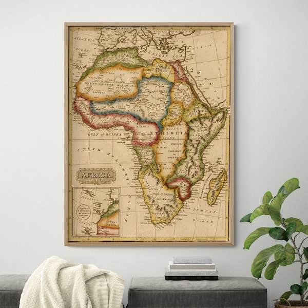 Africa 1817 by Vintage Maps, Antique Map Of African Countries, African House Decor, Vintage African History Poster,Geography Classroom Decor
