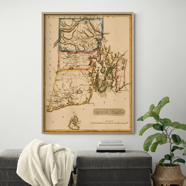 Rhode Island 1817 by Vintage Maps, Vintage RI Poster, Antique United States Map Print, Rhode Island School Hallway Decor, Teachers Office