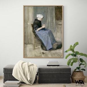 Van Gogh Knitting Woman Art Print, Female Portrait, Framed Wall Art
