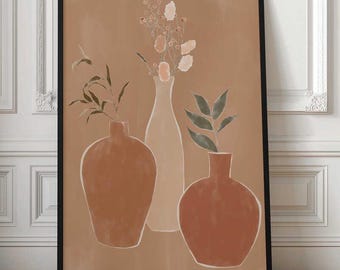 Botanical Flower Vases, Earthy Orange Set (Decorative Home Pieces)