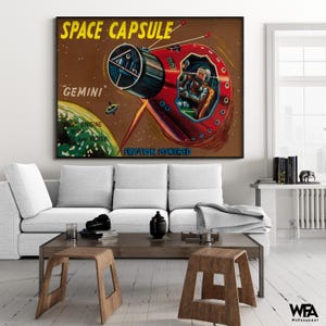 Space Capsule Gemini by Retrorocket, Red Astronaut Office Decor, Retro NASA Lover Gift Idea, Sci-Fi Boyfriend Birthday Gift