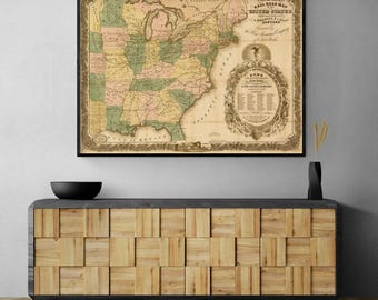 Railroad map of the United States 1858, Train History Poster, United States Map Print, Old US House Decor, Office Vintage Wall Art