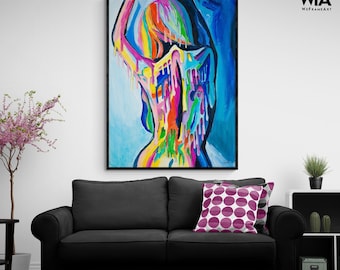Vibrant Female Figurative by Chelsea Goodrich, Framed Rainbow Woman Print,Colorful Female Body Art,Multicolor Feminine Print,Framed Wall Art