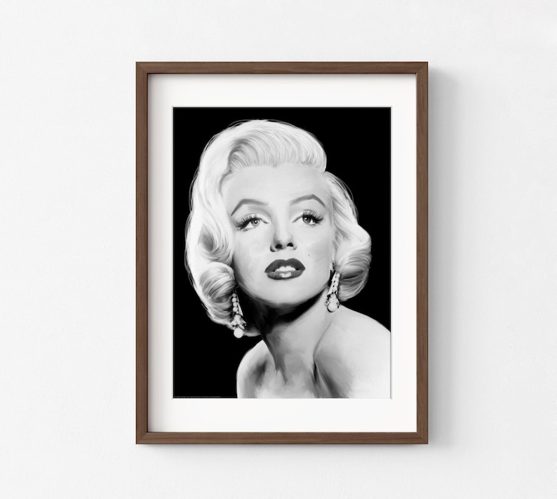 Marilyn Monroe Hollywood Art Print, Black and White Glamour image 4