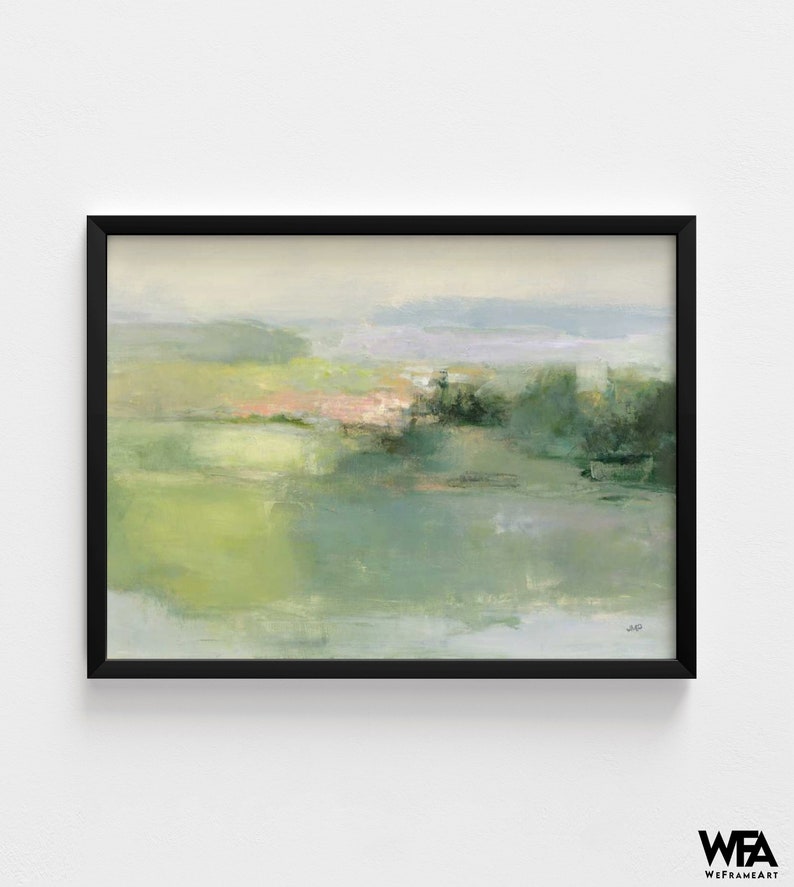 Gentle World by Julia Purinton, Green Watercolor Painting Print, Soft Green Art, Watercolor Landscape Print, Green Nature Painting image 7
