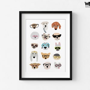 Dogs with Glasses by Hanna Melin, Doggo Wall Art, Cute Dog Nursery Print, Baby Nursery Gift Idea, Gender Neutral Playroom Decor Black + Mat