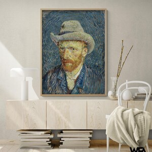Self-portrait with grey felt hat by Vincent Van Gogh, Old Hat Oil Painting Print, Hat Wall Art, Van Gogh Portrait, Famous Artist Art Print