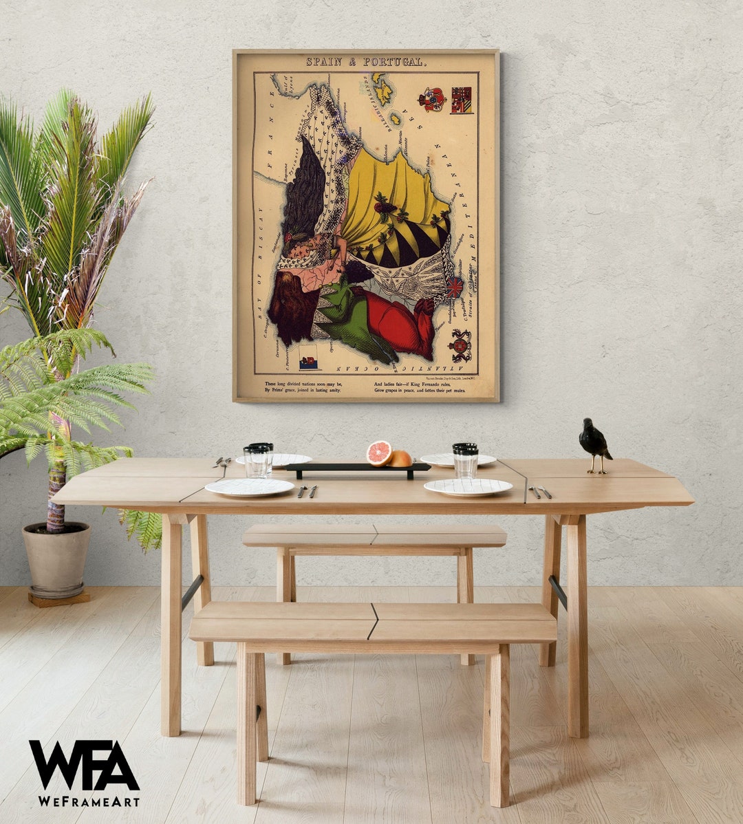 Anthropomorphic Map of Spain and Portugal, Portugal Map Print, Spanish ...