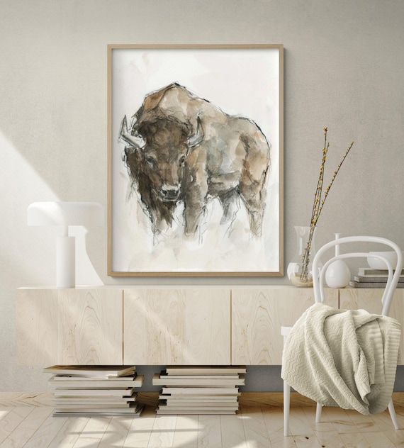 American Buffalo Watercolor Print, Farmhouse Animal Wall Art