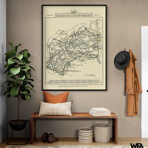 Glocestershire County England - Cary 1792, England Poster, Extra Large Map of England Print, United Kingdom Historical Poster Print