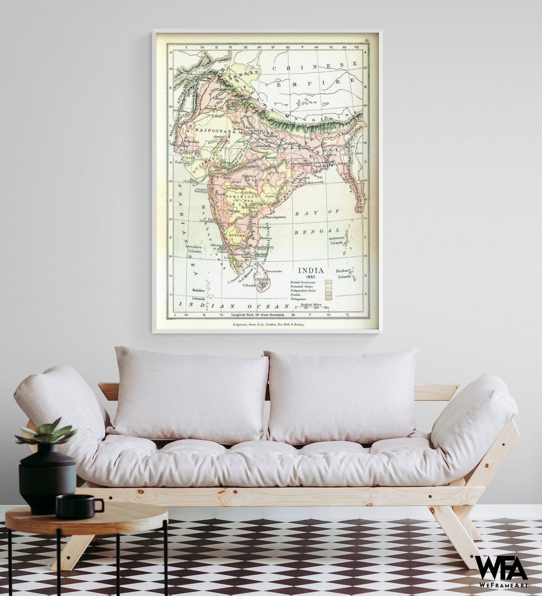 India 1857 - Gardiner 1902, Hindu Map Print, Antique Map of India ...