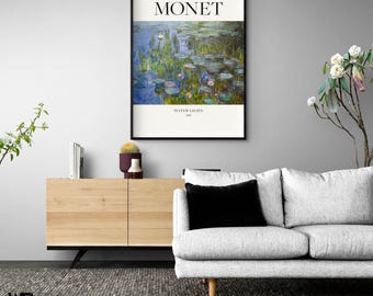 Monet Water Lilies Print, Framed Fine Art, Claude Monet Decor