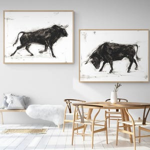 Toro I and II by Ethan Harper Prints, Set of 2 Framed Black and White Bull Print, Rodeo Wall Art, Western Wall Art, Framed Wall Art