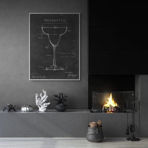 Margarita Glass New Bar Wall Print, Framed Happy Hour Print, Cocktail Blueprint Art, Black And White Bar Decor, Mexican Cocktail Art