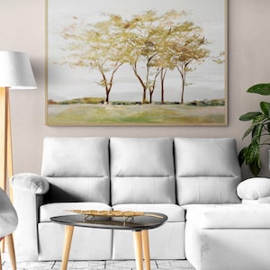 Golden Trees Living Room Print, Yellow Tree Wall Art, Golden Metallic Hallway Decor, Therapist Office Poster, Golden Forest Office Art