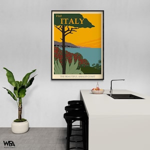 Italy Amalfi Coast Vintage Travel, Framed Amalfi Coast Decor, Travel Art Print Amalfi Coast Gift Idea, Amalfi Hostel Artwork
