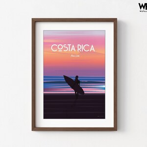 Costa Rica Travel Poster Print, Surfer Wall Art, Framed immagine 3