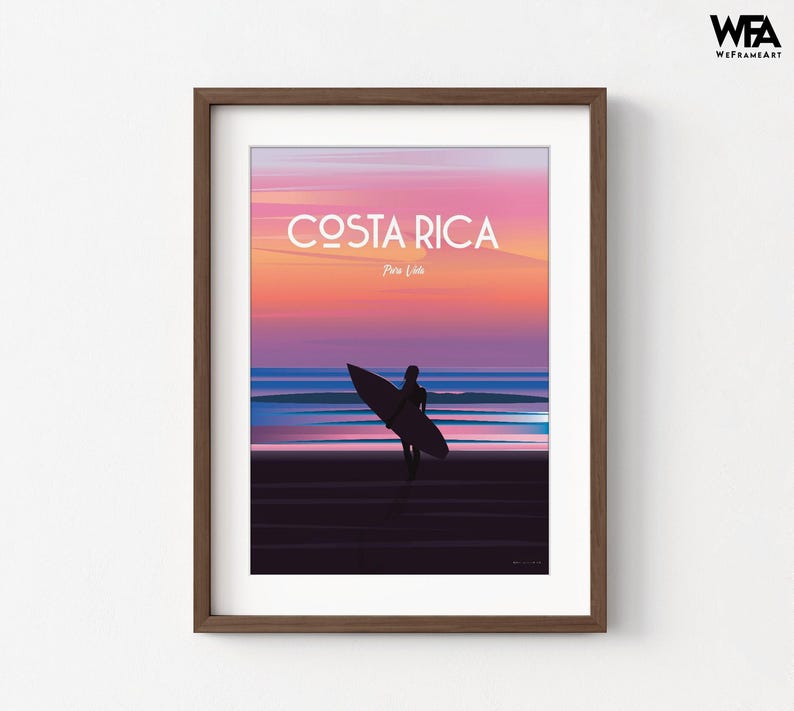 Costa Rica Travel Poster Print, Surfer Wall Art, Framed immagine 3
