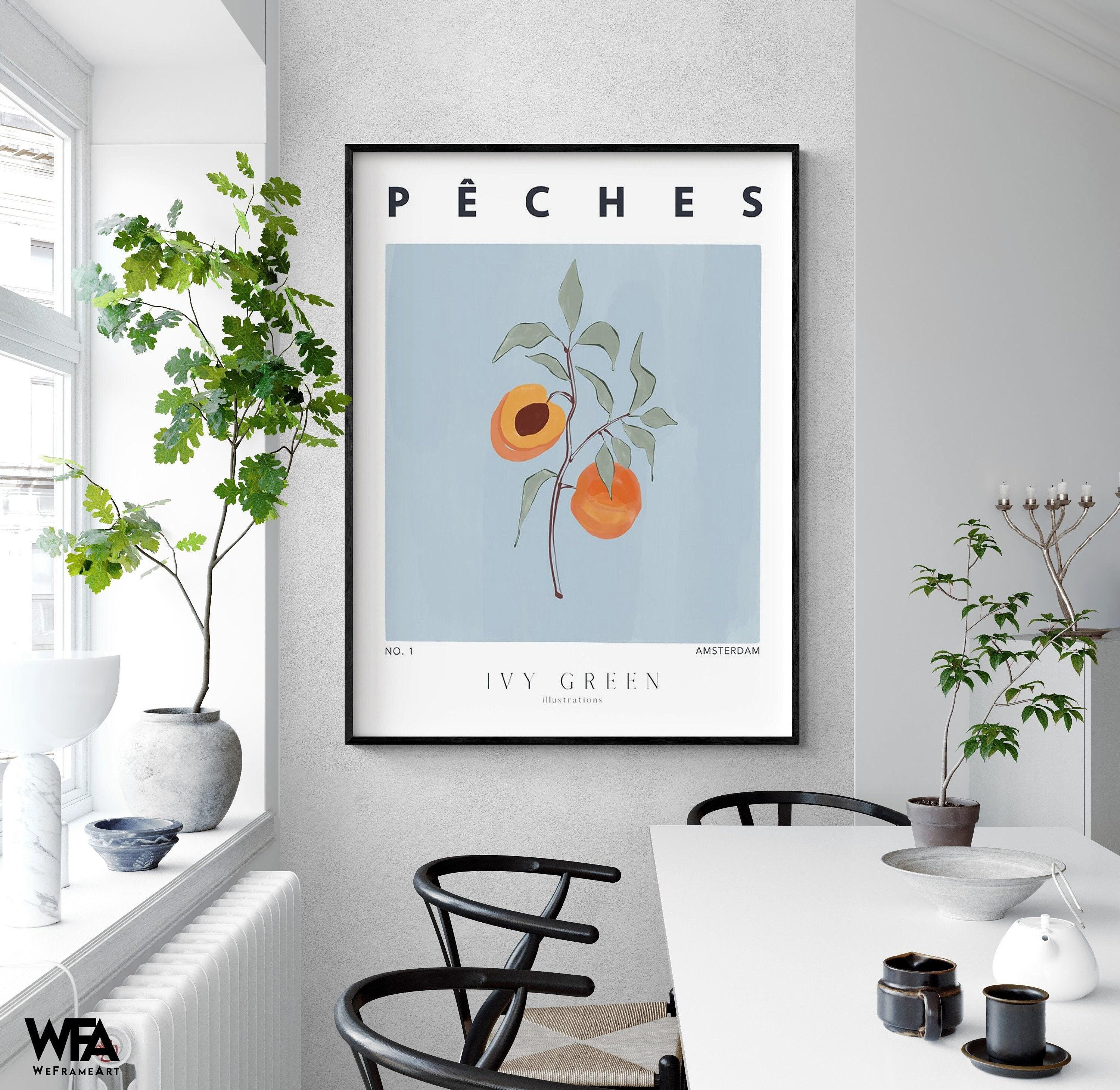 Peach Art Print, Georgia Peach Poster Print, Small Hostel Kitchen Decor, Pantry Poster Print, Organic Vegan Smoothie Store Decor