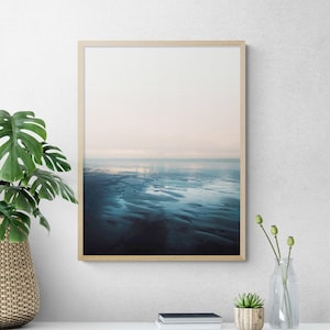Peaceful Ocean Photo, Coastal Framed Picture, Dark Blue Ocean Print, Framed Ocean Prints, Oversized Wall Art, Clear Sky Print