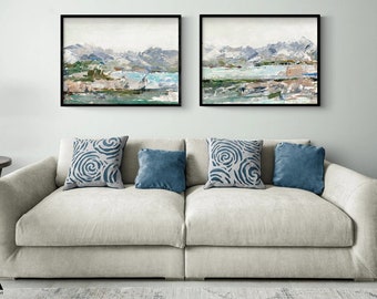 Winter Cove I and II by Ethan Harper, Snowy Mountain Wall Art, Abstract Winter Landscape Living Room Decor, Nature Office Decor Poster