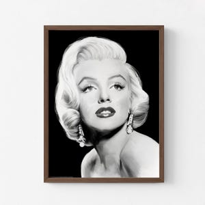 Marilyn Monroe Hollywood Art Print, Black and White Glamour image 3