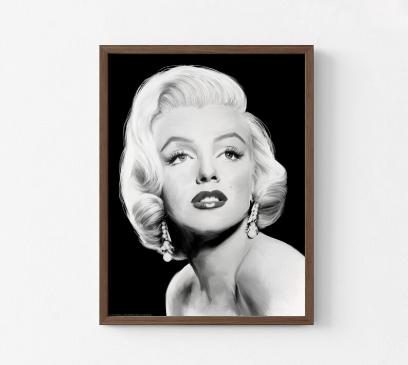 Marilyn Monroe Hollywood Art Print, Black and White Glamour image 3