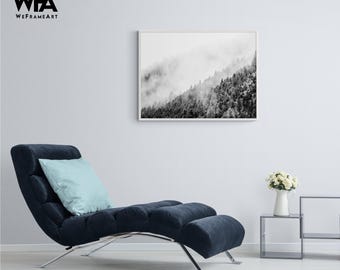 Wyoming Black and White Forest Photography, Mountain Fog Art Print