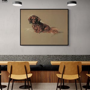 Cute Dachshund Painting Print, Framed Lovely Brown Dog Poster, Small Dog Gift, Doggo Poster Print, Animal Lover Art Print, Framed Wall Art