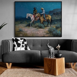 Night Riders by Jack Sorenson, Two Cowboys Painting Print, Night Scene Print, Cowboy Riding Horse Art,Western Painting Print,Farmhouse Decor