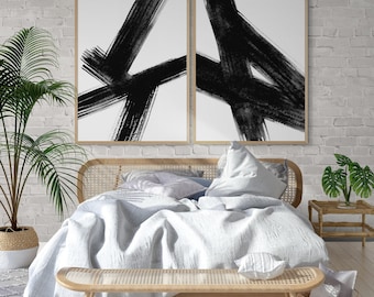 Set of 2 Brush Strokes Wall Art, Framed Dark Extra Large