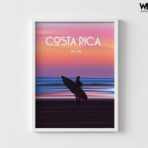 Costa Rica Travel Poster Print, Surfer Wall Art, Framed immagine 2
