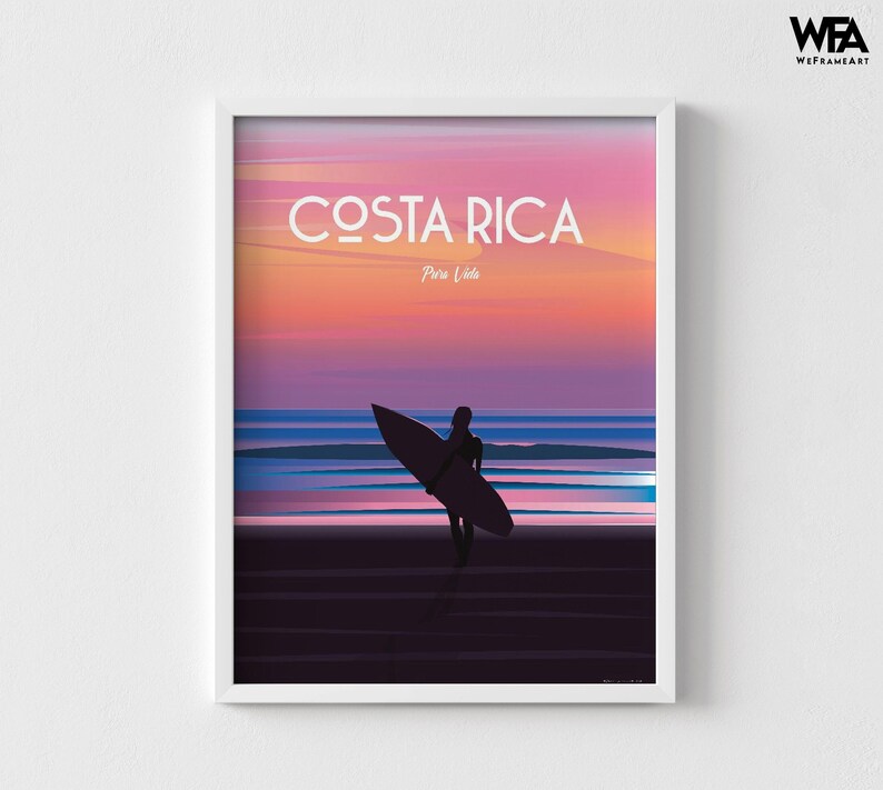 Costa Rica Travel Poster Print, Surfer Wall Art, Framed immagine 2