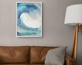 Blue Ocean Wave Oversized Wall Art Prints, Breaking Ocean Wave Beach Decor Large Wall Art, Ocean Oil Painting Large Wall Art