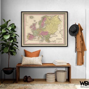 Europe 1849 by Vintage Maps, Antique Map Of Europe, Old Continent Office Decor, European Geography Print, Extra Large Home Office Decor