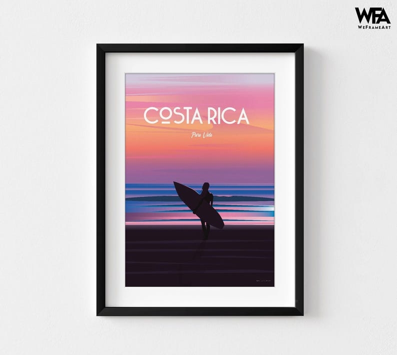 Costa Rica Travel Poster Print, Surfer Wall Art, Framed immagine 8