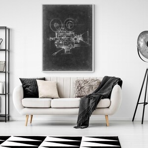 Vintage Movie Camera Blueprint Art Print, Framed Wall Decor