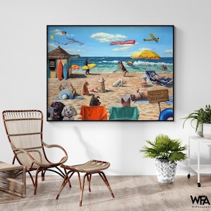 Dog Beach by Lucia Heffernan, Funny Dog Poster, Pet Friendly Beach Decor, Beach Restaurant Wall Art, Dog Person Gift Idea