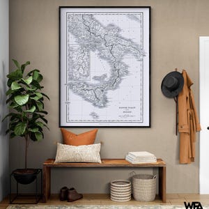 South Italy Sicily - Oxford 1828, Map of Italy Print, Framed Italian Map Decor, Sicily Wall Decor, Old Sicilian Map, Rustic Sicily Map