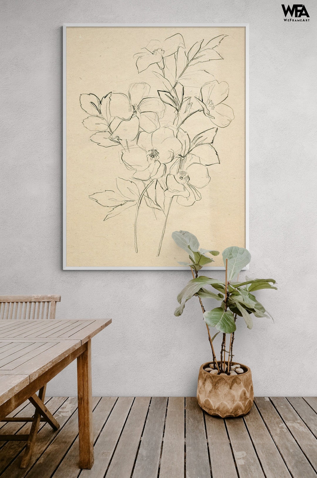 Framed Flower Drawing Print Floral Sketch Wall Art Botanical Etsy