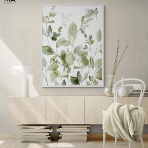 Watercolor Leaves Painting Print, Green Watercolor Wall Art, Nature Painting Print, Plants Wall Art, Framed Wall Art, Oversized Wall Art