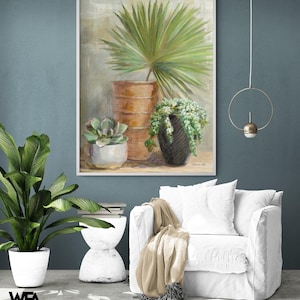 Indoor Garden II by Danhui Nai, Tropical Plants Painting Print, Plants In Vase Wall Art, Botanical Oil Painting Print, Framed Wall Art