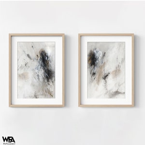 Set of 2 Gray Abstract Prints Framed Cold Tones Oil Painting - Etsy
