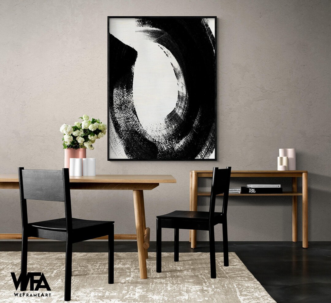 Black and White Abstract Brushwork Art Print, Modern Home Decor - Etsy