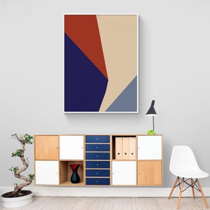 Minimalist Geometric Wall Art, Navy Blue Shapes Poster Print, Modern Entryway Art, Bedroom Decor, Abstract Geometry Illustration