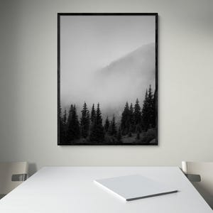 Smokey Mountains Print, Black and White Forest Photography, Framed Wall Art image 1