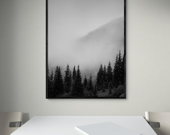 Smokey Mountains Print, Black and White Forest Photography, Framed Wall Art