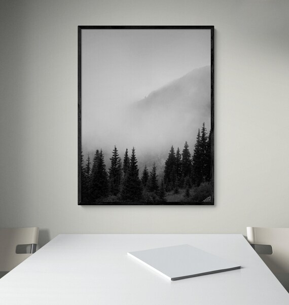 Smokey Mountains Print, Black and White Forest Photography, Framed Wall Art