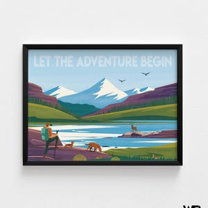 Snowy Mountain Poster, Hikers Gift Idea, Forest Air Bnb Room Decor, Lake Hotel Poster, Kids Birthday Gift, Nature Lover Gift Idea